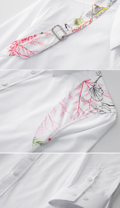 Fashion Shoulder Strap Splicing Long Sleeved Men's Shirt Cargo Casual Daily Shirts Slim Fit Cotton Business Party Social Tops