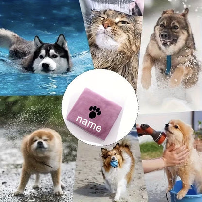 Toalha de Banho para Pets Personalizada Microfibra Super Absorvente Secagem Rápida Macia para Cães Gatos com Estampa de Patas e Nome Bordado