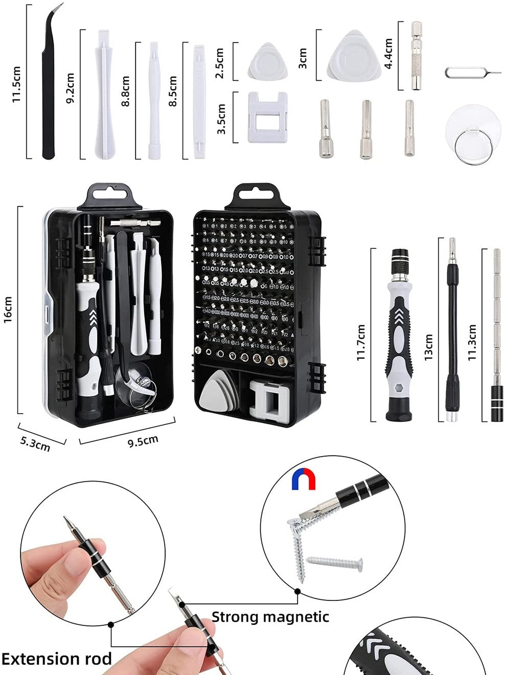 Kit de Chaves de Precisão 115 em 1, Bits Magnéticos com Estojo, Bits para Parafusadeira de Impacto para iPhone, Óculos, Eletrônicos, 3 unidades/pacote