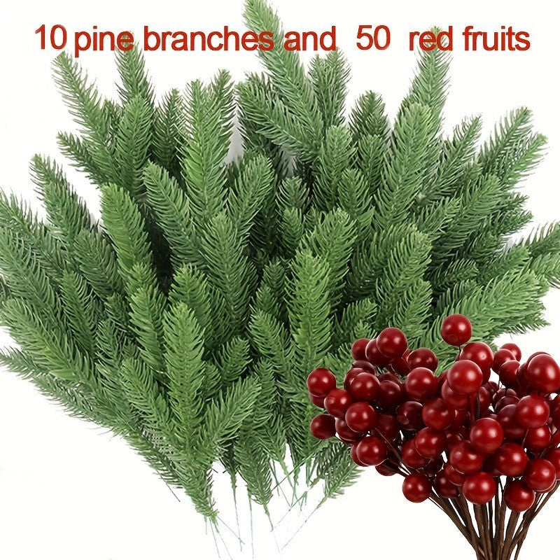 60Pcs Artificial Pine Needles Berry Bouquet Christmas Decoration Christmas Tree Ornament for Home Decor New Year 2026 Accessory