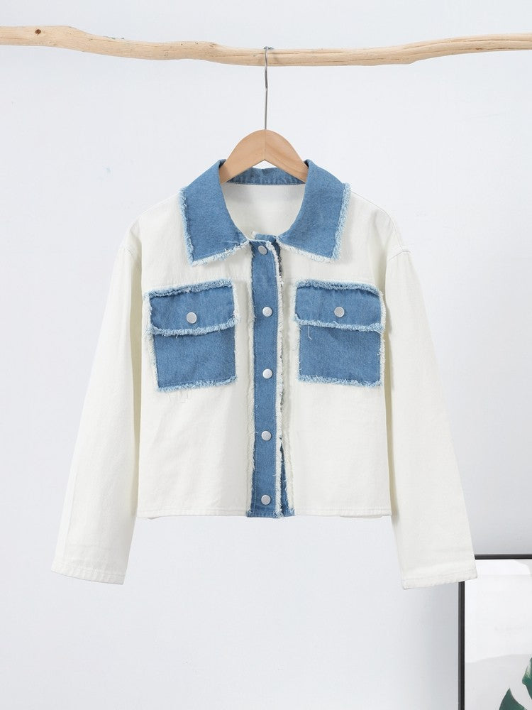 Women 's Jackets Laple Denim Patchwork Fringes Big Pockets Single Breasted Long Sleeve Coat Female 2025 Spring New Lady Outwears