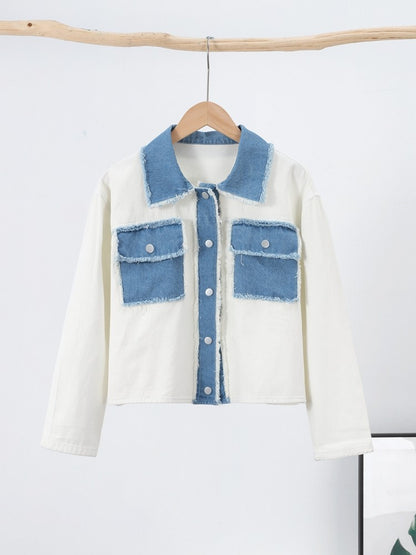 Women 's Jackets Laple Denim Patchwork Fringes Big Pockets Single Breasted Long Sleeve Coat Female 2025 Spring New Lady Outwears