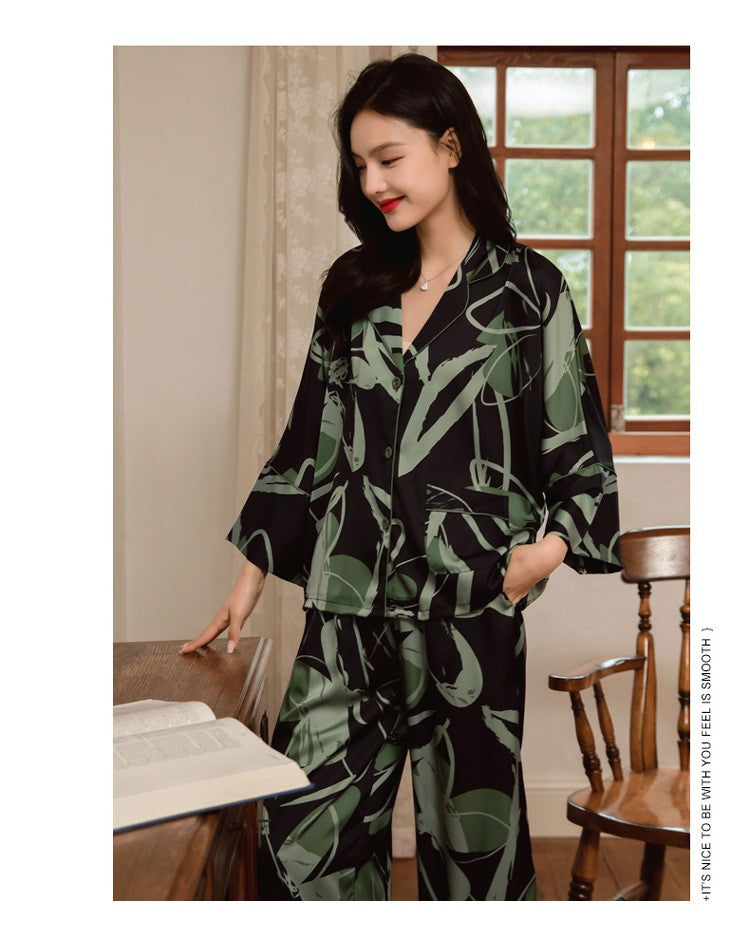 Premium Women's Ice Silk Pajama Set Lightweight Long Sleeve Loungewear Fashionable Silk Design Luxurious Comfort for Homewear