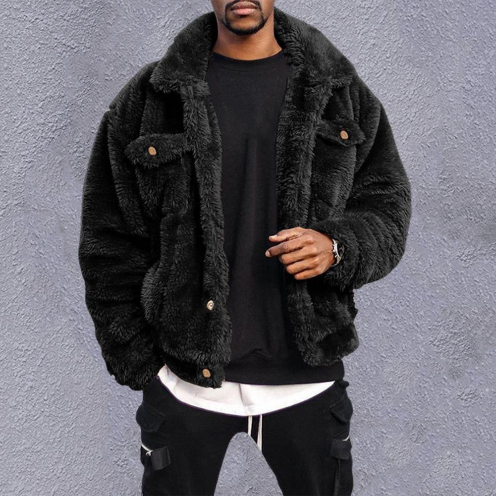Thickened Velvet Men Jacket Plush Fluffy Hip-hop Style Jacket Leisure Men Coat Cozy Winter Jacket Thermal Chest Pockets Jackets