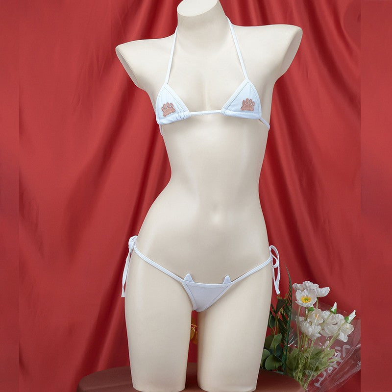 2025 Striped Halter Micro Bikini Set Lolita Kawaii Swimsuit Backless String Tied Bathing Suit