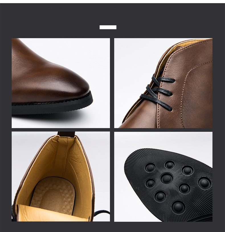 New Men Business Ankle Boots PU High Cut Short Tube Lace Up Business Brand Chelsea Boots European Style Size 38-48 Men Boots