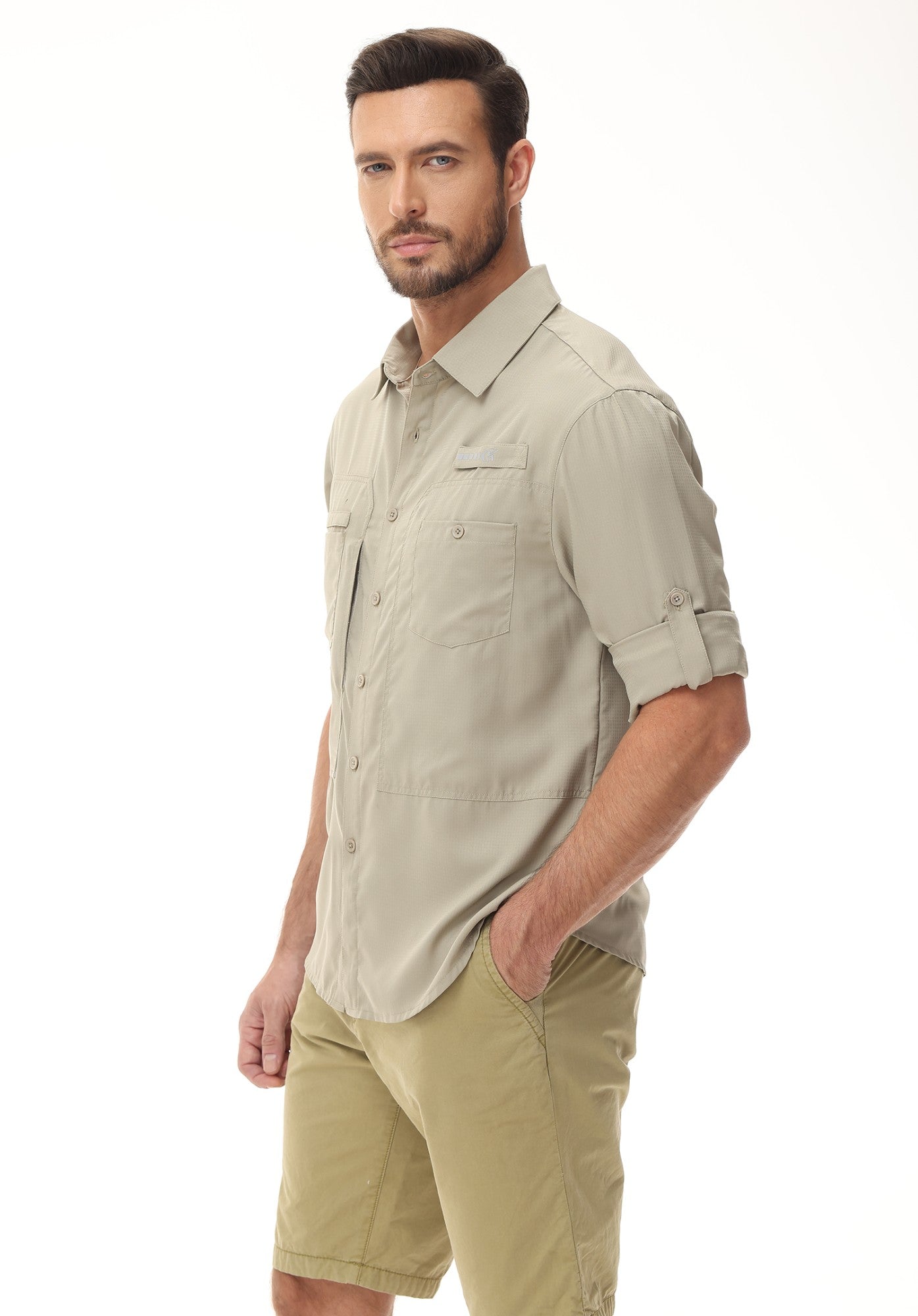 Summer Men's UPF 50+ Casual Long Sleeve Fishing Shirts, Lightweight Tactical Button Down Shirt with Breathable Back Mesh