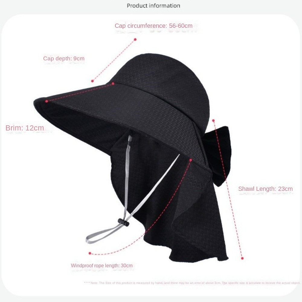New Neck Protection Shawl Beach Cap Breathable Wide Brim Bucket Hat Bow Anti-UV Fisherman Hat Women
