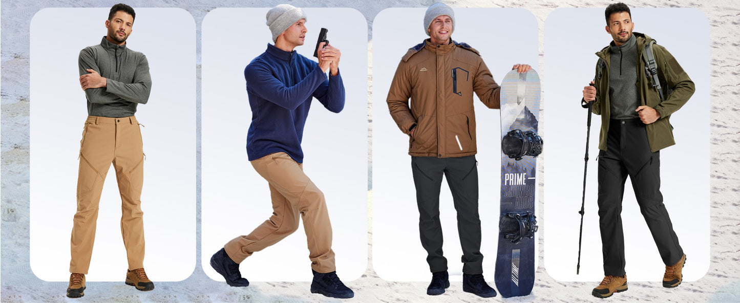 Calça Masculina de Inverno para Caminhada TACVASEN Forrada com Fleece, Impermeável, Softshell, para Esqui na Neve, Isolada, Cargo de Trabalho com 6 Bolsos com Zíper