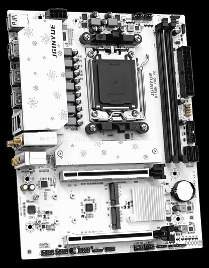Placa-mãe JGINYUE B650M PRO V2 AM5 M-ATX para processadores AMD® Ryzen™ 7000/8000/9000 Series DDR5 RAM de até 96GB e 3 Slots M.2 para computadores (sem Wi-Fi)