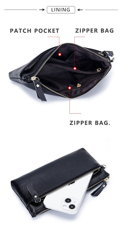 Women's Wristlet Clutch Purse Genuine Leather Clutch Cellphone Smartphone Long Wallet Vintage Purse Travel Double Zip Wristlets