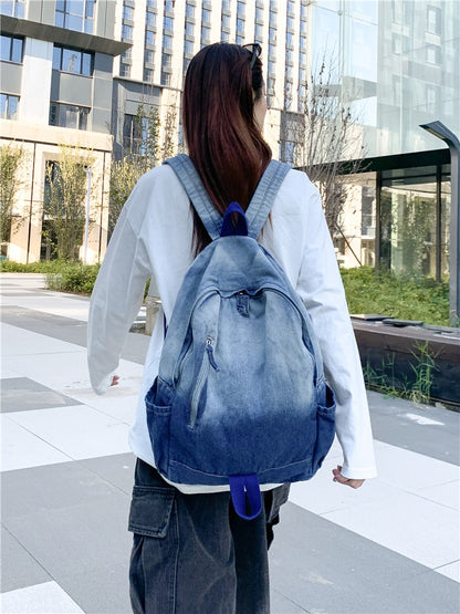 Men's and Women's Backpacks, Student Schoolbags, Large-Capacity Washed Denim Bags