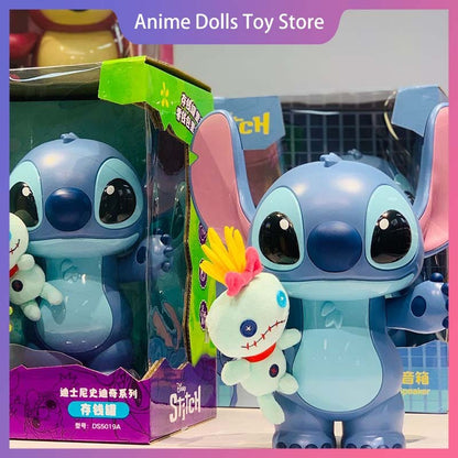 Cofre de moedas de porquinho do Stitch, da Disney, original, 32 cm, brinquedo moderno, anime, desenho animado, kawaii, fofo, elétrico, decorativo, presente para crianças