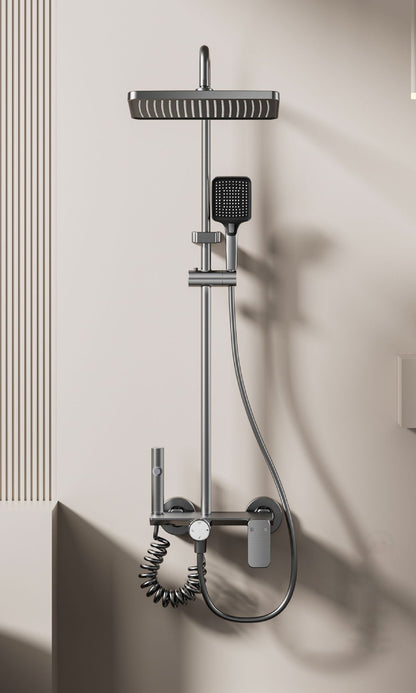 Household Aluminum Shower System Set Multifunction Rotary Knob Hot and Cold Water Pressurize Bathroom Gunmetal Gray Shower Set
