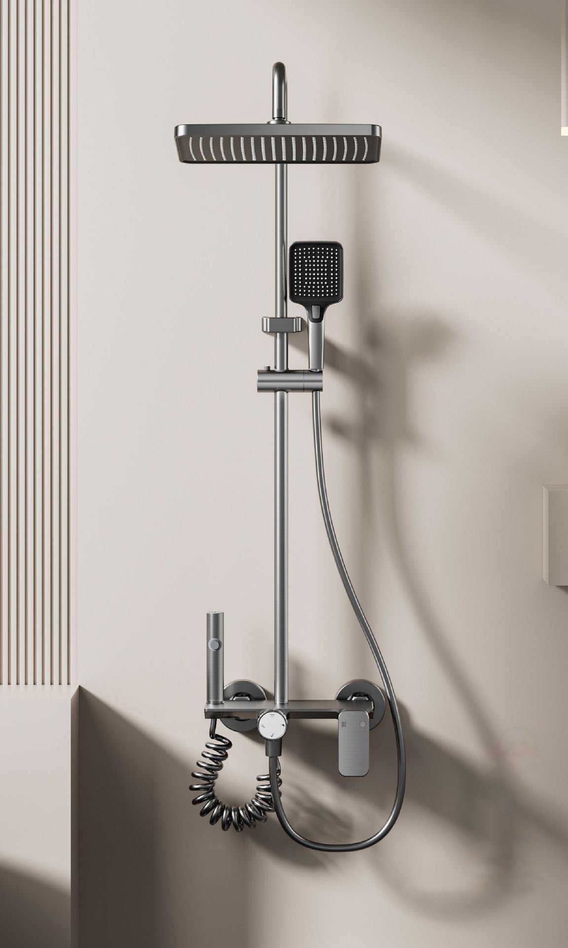 Household Aluminum Shower System Set Multifunction Rotary Knob Hot and Cold Water Pressurize Bathroom Gunmetal Gray Shower Set