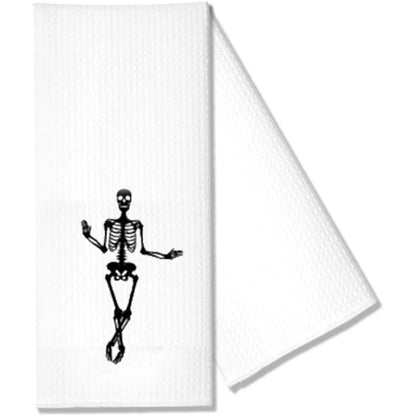 Skeleton Waffle Tea Towel Halloween Spooky Goth Season Kitchen Table Decoration Dancing Skeleton Towel Housewarming Hostess Gift