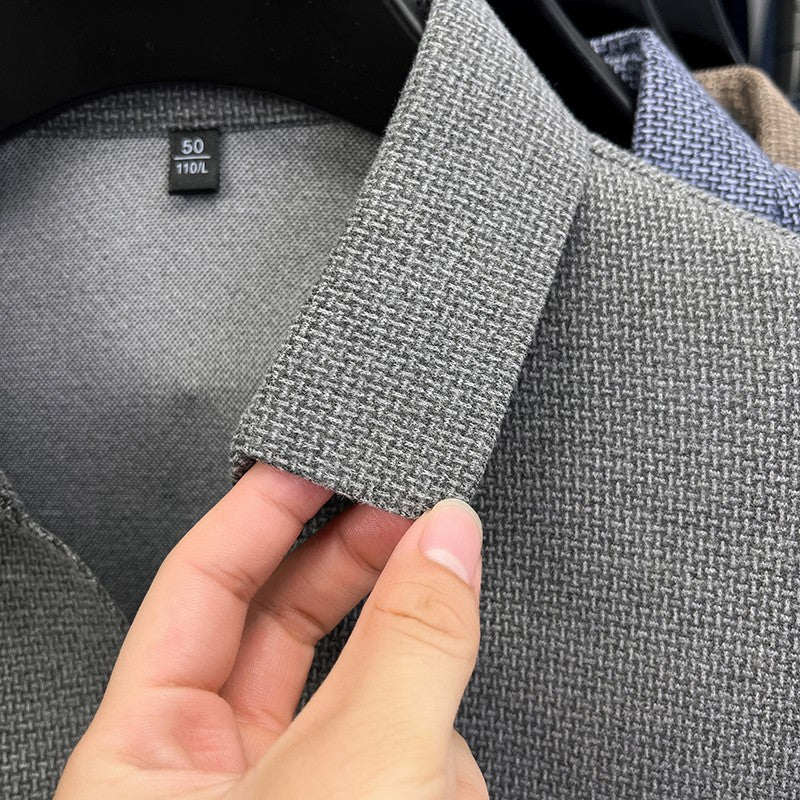 High end brand men's long sleeve V-neck polo shirt autumn fashion new striped embroidery design boutique golf top casual T-shirt