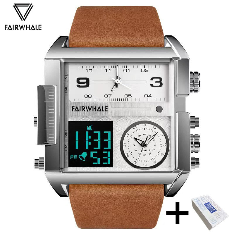 Mark Fairwhale Luxury Quartz Watches Men Fashion Brown Leather Strap Clock Military Waterproof Square Electronic WristWatch 2023