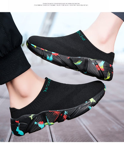 Men And Woman Sneakers Couples Slip On Half Shoes Comfortable Ankle Sock Shoes Increase Height Casual Shoes Size 35-47