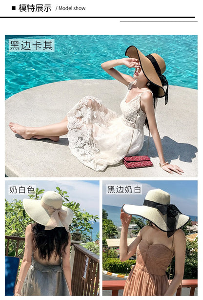 Chapéu Feminino Dobrável de Palha de Verão para Praia, Viseiras de Viagem, Proteção Facial Feminina, Boné Balde com Proteção UV, Chapéu de Sol Panamá para Meninas, Atacado