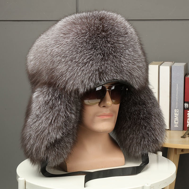 Real Fur 100% Fox Skin Russian Businessmen Pilot Bombers Full Mao Men's hat Ushanka Winter Ear Guard Hat Raccoon Fur Beanie hat