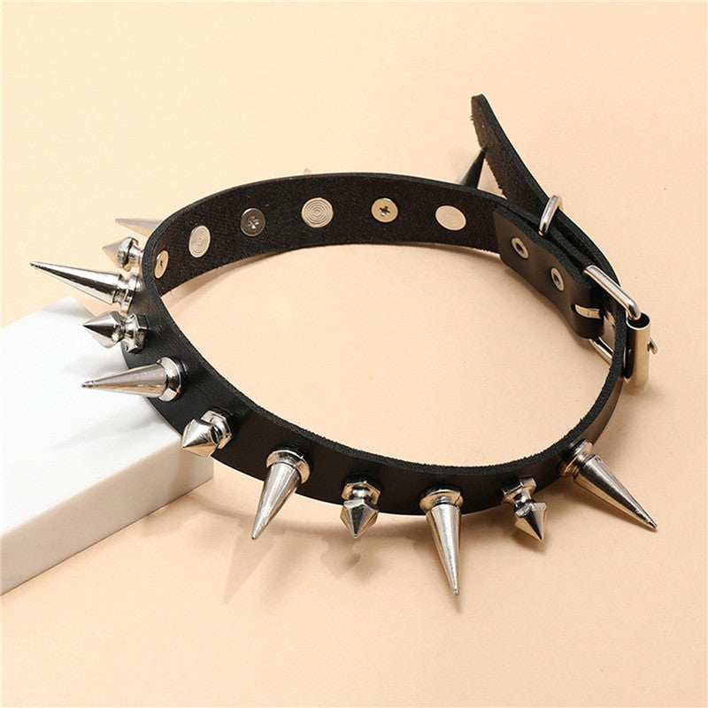 Gargantilha Punk Longa com Spikes, Gola de Couro Sintético para Mulheres Homens, Gargantilha Legal com Grandes Rebites, Acessórios de Colar Estilo Gótico