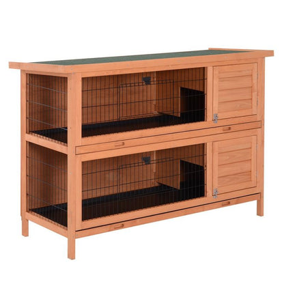 54" 2-Story Large Rabbit Hutch Bunny Cage Wooden Pet House Small Animal Habitat with Lockable Doors Leak-Proof Tray and