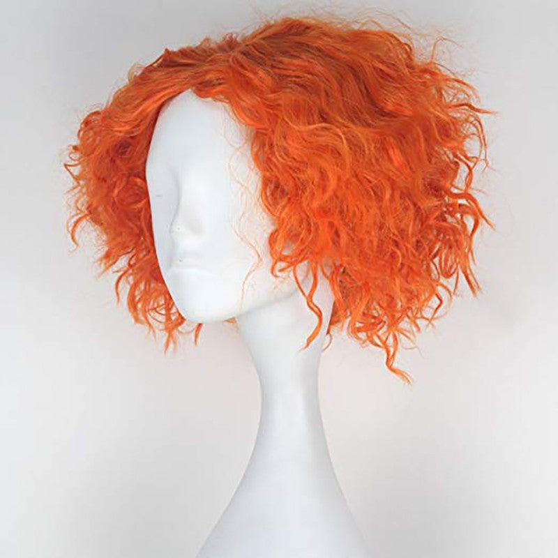 Perucas Fantasia Peruca Curta Cacheada Laranja Peruca Sintética Peruca Anime Cosplay Para Festa de Halloween Cosplay