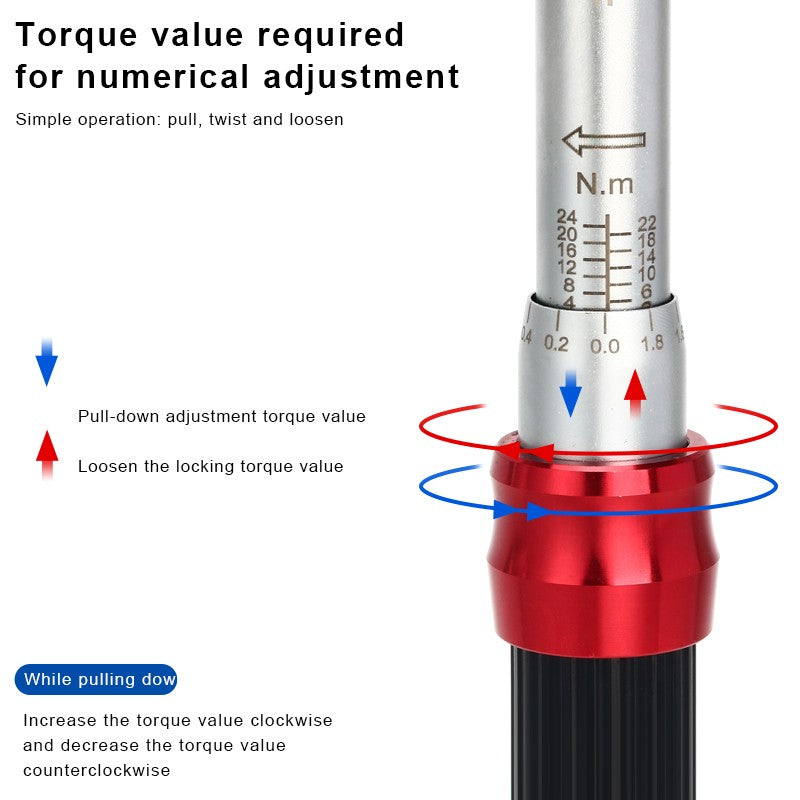 RIDERACE Chave de Torque para Bicicleta Conjunto 15 Peças 1/4" 2-24Nm Chave Allen Dupla Direção para Bicicleta Kit de Reparo Profissional para Motocicleta com Soquetes