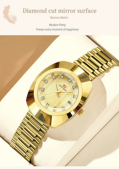 2024 New Women Oval Watch 34mm Stainless Steel Quartz Movement Brand Luxury Water Diamond Gold Black Casual Dress Banquet Watch