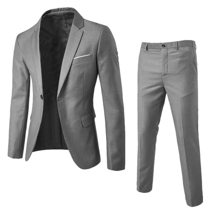 Men's Suit 2-Piece Set - Korean Style Slim Fit Business Formal Blazer for Groom & Best Man