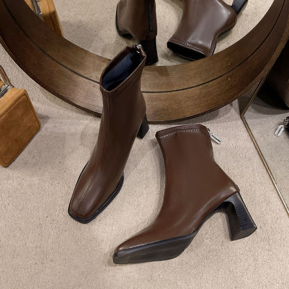 High Quality High Heel Boots Women Leather Winter Boots Women Comfortable Warm Fur Women Ankle Boots Shoes Black Brown D159