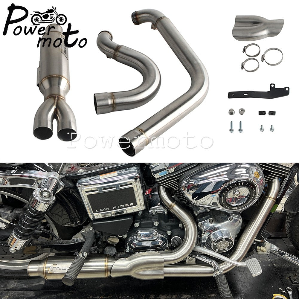 Motorcycles 2-Into-1 Exhaust Muffler Pipes Tube For Harley Dyna Fat Bob Low Rider S Street Bob Wide Super Glide FXD 2006-2017