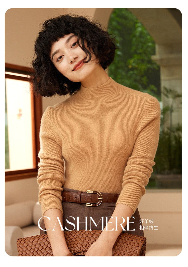 Autumn and winter new women's 100% pure cashmere semi high neck pullover sweater knitted slim fit hot selling women's top