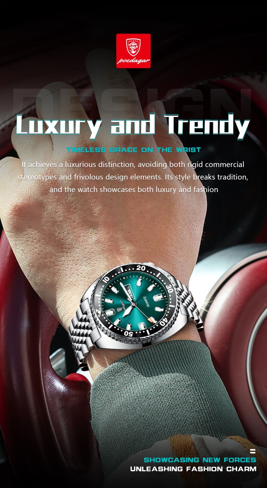 POEDAGAR Business Men Watch Date Week Waterproof Luminous Luxury Man Wristwatch Sports Stainless Steel Men's Quartz Watches Male