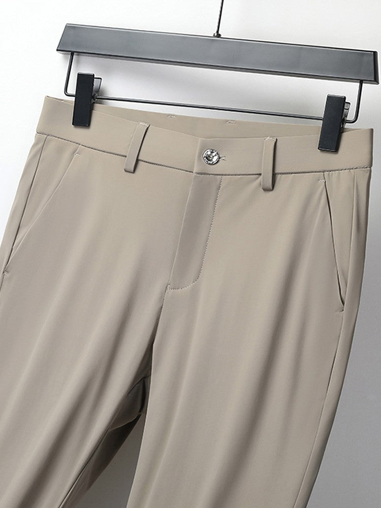 Summer Men's Casual Pants Korean Fashion Light Cool Ice Silk Stretch Golf Pants Slim Fit Suit Pants Male Office Formal Trousers
