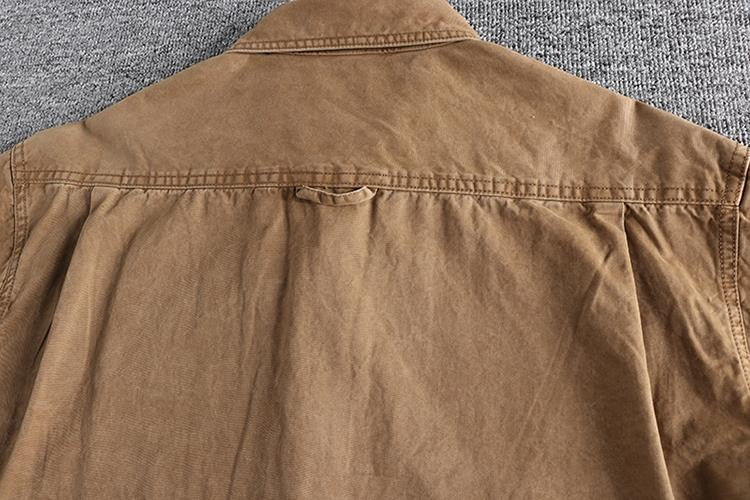 2025 Autumn New American Retro Woven Twill Cargo Shirt Men's Fashion 100% Cotton Washed Long Sleeve Double Pocket Casual Jacket