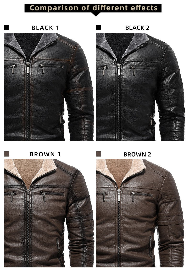 2024 Men Faux Leather Jacket High Quality Casual Zipper Fleece Warm Coats Winter Men Vintage Motorcycle Leather Jacket Men S-4Xl