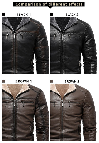 2024 Men Faux Leather Jacket High Quality Casual Zipper Fleece Warm Coats Winter Men Vintage Motorcycle Leather Jacket Men S-4Xl