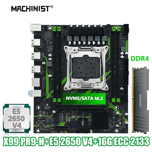 Placa-mãe MACHINIST X99 PR9-H Kit Com CPU Xeon E5 2650 V4 LGA2011-3 Memória RAM DDR4 16GB (1*16GB) 2133MHZ NVME M.2 SATA