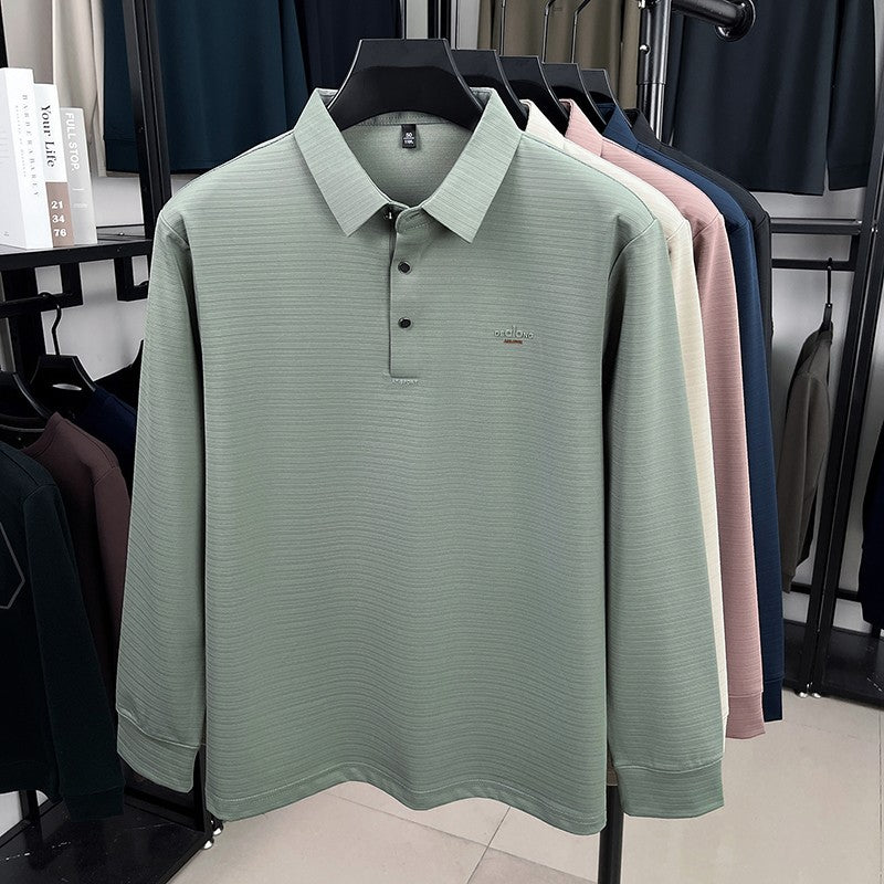 Men's Long sleeved T-shirt 2025 Spring and Autumn New Style Middle aged Collar Loose Polo Top