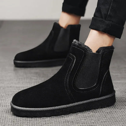 2025 Novas Botas Masculinas de Inverno Quentes de Pelúcia Botas de Couro Casuais de Cano Alto Sapatos de Neve da Moda para o Ar Livre