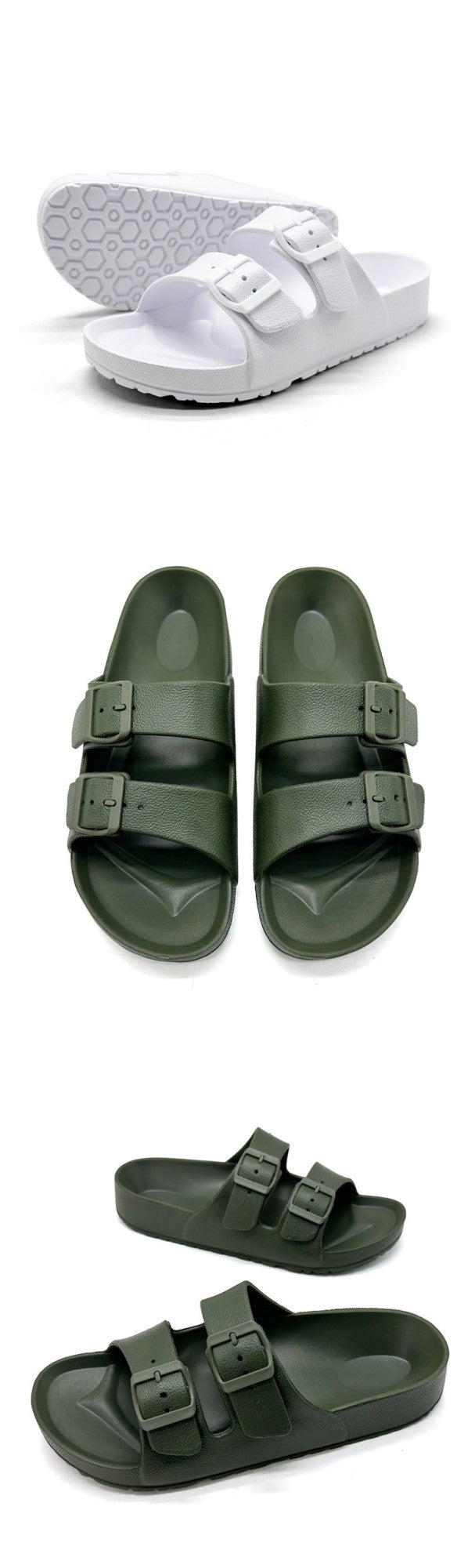 Litfun Women Summer New Sandals Fashion Double Buckle Outdoor Non-slip Beach Shoes Soft EVA Sandals Couple Casual House Slides