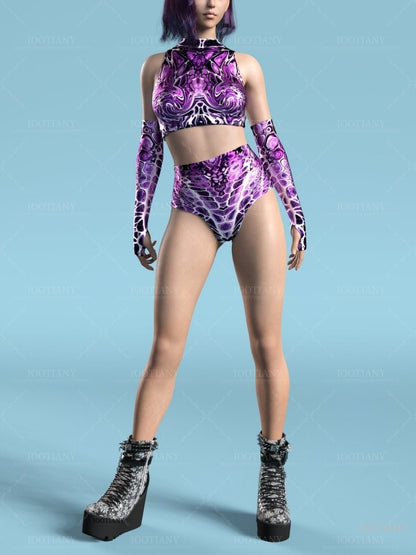 Adult Summer Role Play Bodysuit Women Sexy Hollow Sleeveless Blue Graffiti Art Swimsuit Carnival Party Stage Performance Clothes