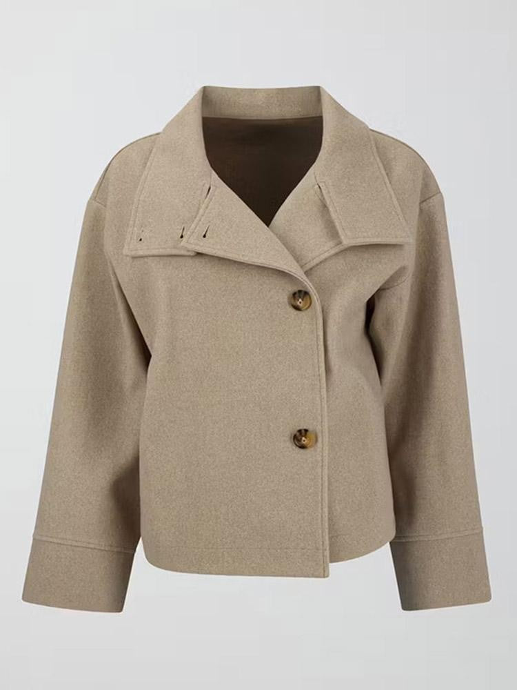 Women Fashion Stand Collar Woolen Jacket Single Breasted Long Sleeve Female Coat 2025 Autumn Chic Street Office Short Outerwears