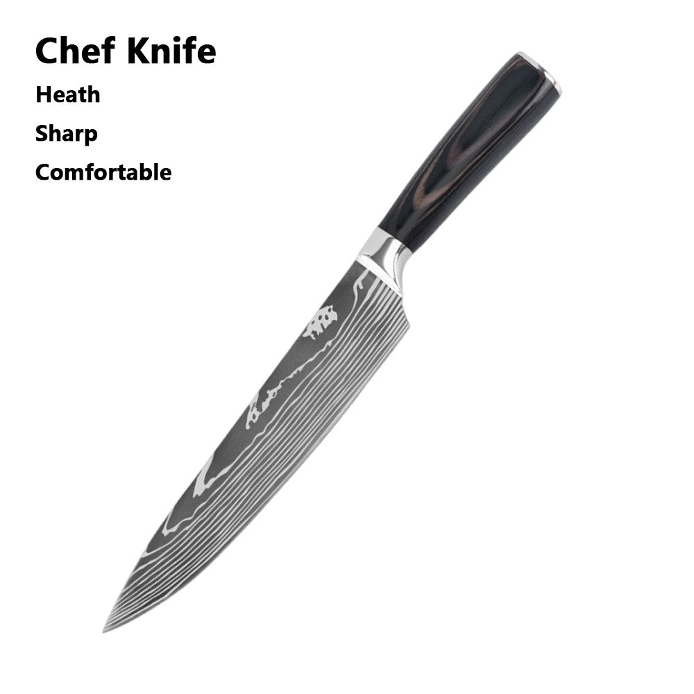 Conjunto de Facas de Chef 1-10 Peças Facas de Cozinha Padrão Damasco a Laser Faca Japonesa Santoku Afiada Cutelo Faca Utilitária para Fatiar