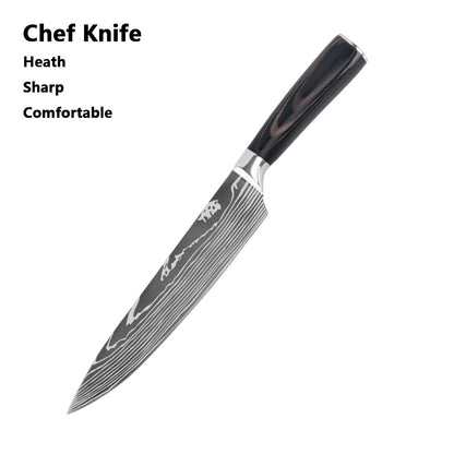 Conjunto de Facas de Chef 1-10 Peças Facas de Cozinha Padrão Damasco a Laser Faca Japonesa Santoku Afiada Cutelo Faca Utilitária para Fatiar