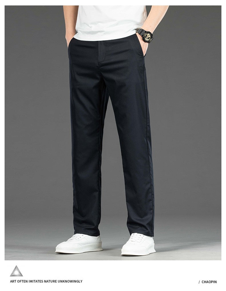 Spring Summer New Men's Casual Pants Thin Mulberry Silk Soft Business Casual Trousers Slim Straight Elastic Suit Pants Male