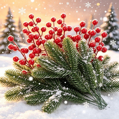 10Pcs Artificial Pine Branches Holly Berries Red Berry Branches for Xmas Tree Decor Wreath Navidad Gift Christmas Decoration