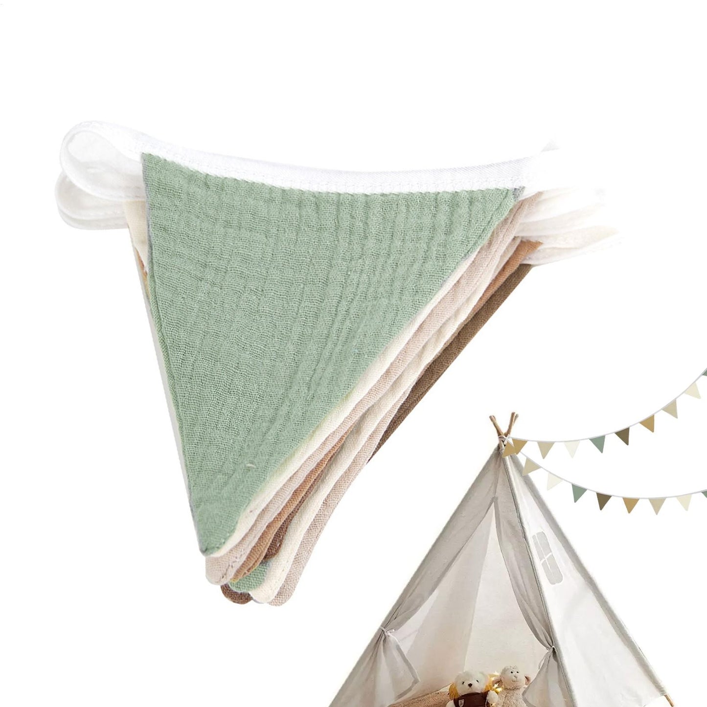Pennant Banner Flags Nursery Bunting Banner Flags Washable Cotton Fabric Triangle Pennant Garlands for Living Room and Bedroom